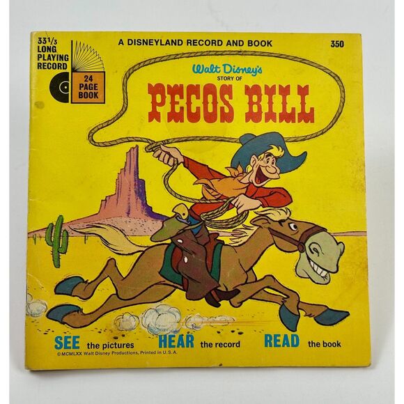 Walt Disney Story of Pecos Bill Book & Record 33 1/3 Long Play Disneyland Vinyl - Picture 1 of 10